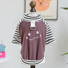 PETCIRCLE 1件寵物衣服 小狗幼犬可愛防風保暖簡約百搭親膚表情娃娃圓領毛衣－棕色 - 彩色 - 查看 3