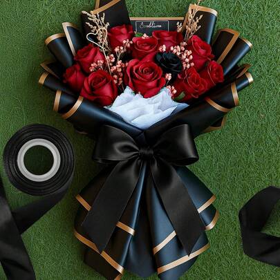 1.57 Inch Black Ribbon, 24 Yards Black Ribbon, Suitable For Gift Wrapping, Solid Color Polyester Satin Halloween Ribbon, Can Be Used For Graduation Halloween Decoration, DIY Hair Accessories, Floral Arrangement And Bouquet Wrapping