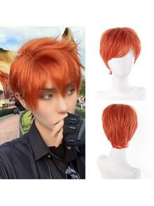 Orange Short Layered Men Cosplay Wig Synthetic Heat Resistant Fiber Anime Wig For Male Halloween Party Costume Daily Fashion Wig - Multicolor - View 12
