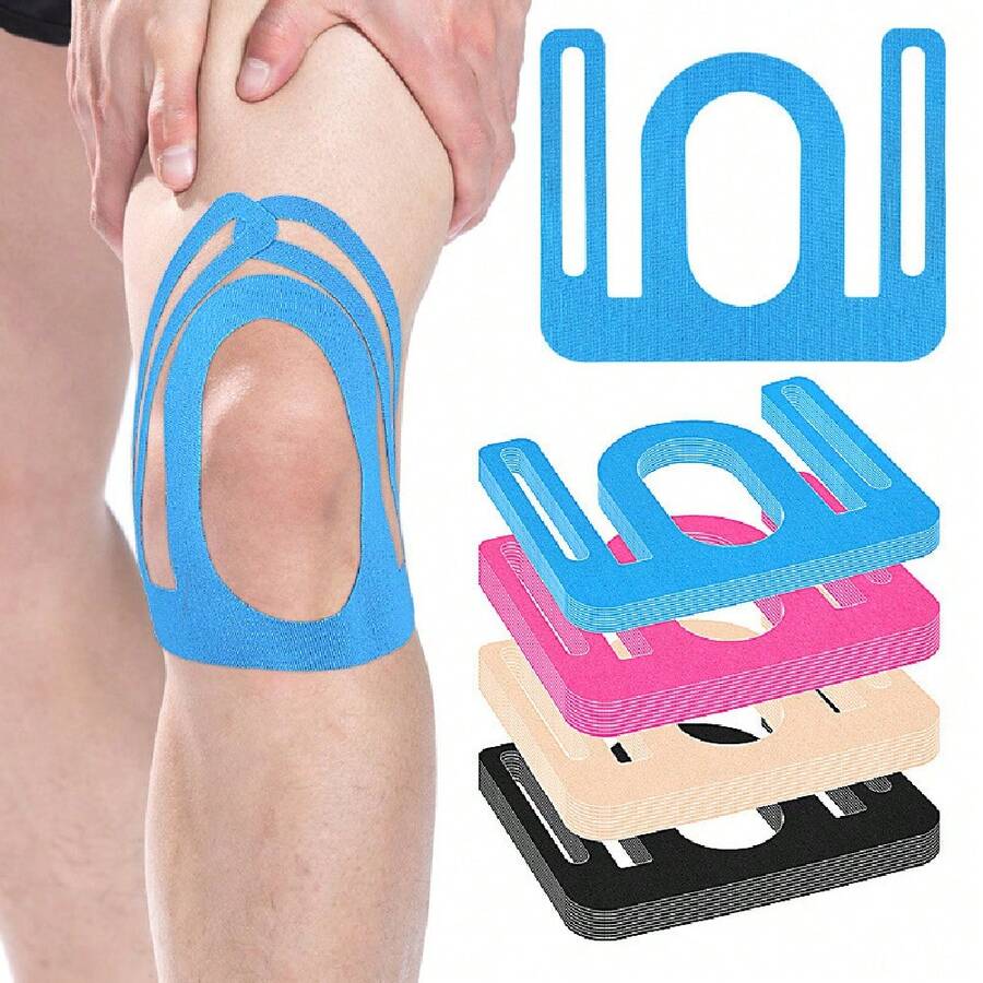 10pcs Pre-Cut Knee Sports Tape, Elastic Customized Contour Sports Tape, Pressure Knee Support Tape, Suitable For Sports Stability And Daily Exercise - Blue - View 1