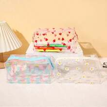1pc Transparent Waterproof PVC Storage Bag, Large Capacity Fruit & Floral Pattern Pencil Case, Multi-Function Portable Stationery & Cosmetic Organizer, Back To School Daily Travel Holiday Mini Gift - Multicolor - View 1
