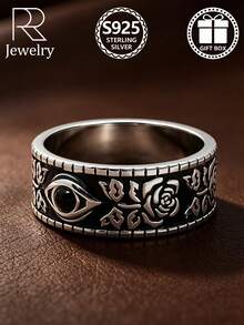 1pc Engraved Horus Eye Rose S925 Sterling Silver Ring, Versatile Hand Accessory For Daily Wear And Anniversary Gift Exchange, Comes With Gift Box - Silver - View 2
