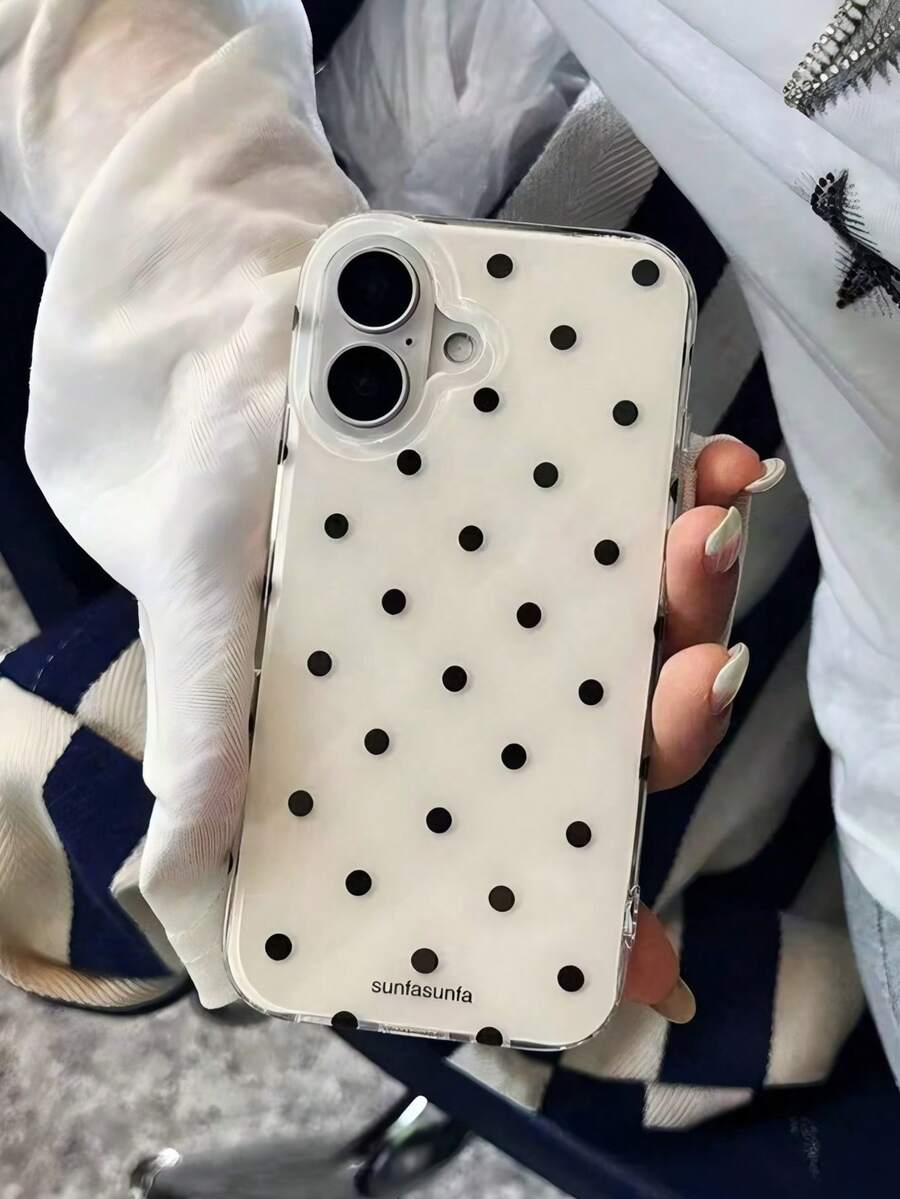 極簡波點薄荷綠軟手機殼,適用於 iPhone 17 16 15 14 13 Pro Max,夏季風格防震輕量手機殼,粉色手機殼 - 白色 - 查看 1