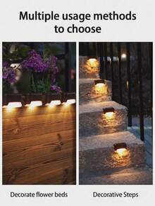4pcs Solar Step Lights, Outdoor Waterproof Solar Deck Lights, LED Solar Fence Lights, Suitable For Outdoor Garden Stairs, Paths, Patios, Railings And Garden Yards, Warm White Solar Decorative Wall Lights With Auto Sensor Switch - Seven-character Lamp - View 4