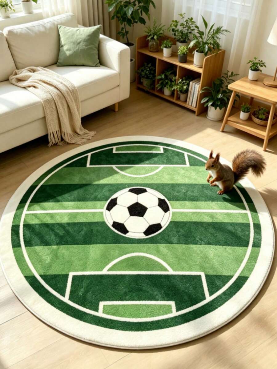 1pc Green Round Soccer Field Decorative Carpet, Bedroom Decor, Small Rug, Carpet, Home Decor, Living Room Carpet, Living Room Small Rug, Bedroom Carpet, Living Room Home Decor, Outdoor Carpet, Washable Carpet - Multicolor 8 - View 1