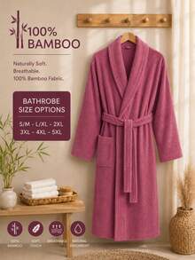 Bamboo 100% Bamboo Unisex Shawl Collar Soft Plus-Size Adult Bathrobe - Dusty Pink - View 2