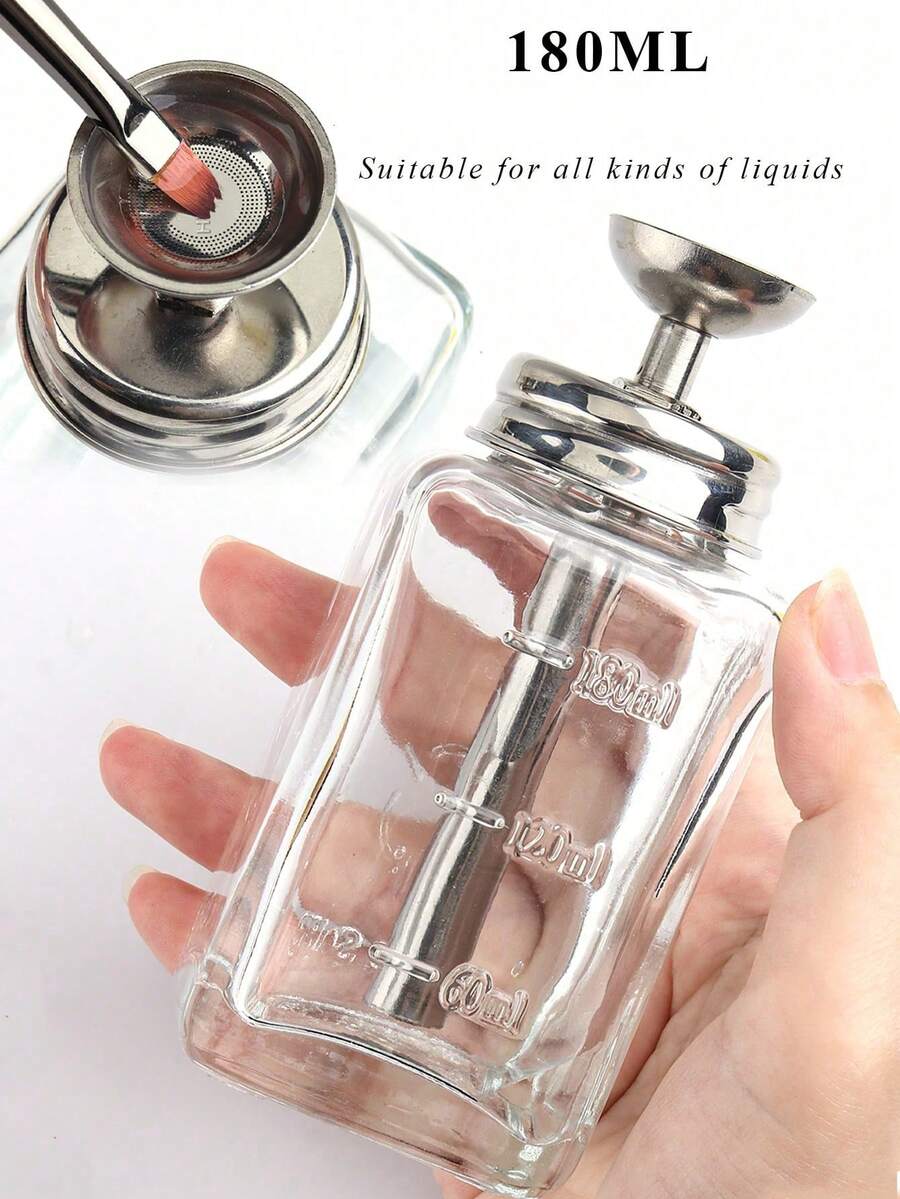 180ML Refillable Glass Pump Bottle With Stainless Steel Pump Head, Leak-Proof Liquid Dispenser, Suitable For Nail Polish Remover, Alcohol And Other Liquids, Essential Nail Care Supplies For Nail Salon And Home DIY - Multicolor - View 1