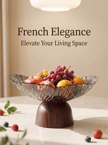1pc High-Foot Decorative Glass Fruit Bowl With Waterproof Walnut Wood Base, Large Capacity, Scratch-Resistant And Easy To Clean, Suitable For Coffee Table, Wedding, Ramadan Iftar And Housewarming Gift - View 12