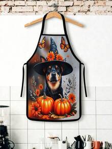 2Pcs Halloween Dog Witch Hat Apron Set, Cute Pumpkin Fall Canine Kitchen Apron, Spooky Autumn Pet Jack O Lantern Bat Cooking Apron, Halloween Chef Apron For Baking Grilling - Multicolor - View 8
