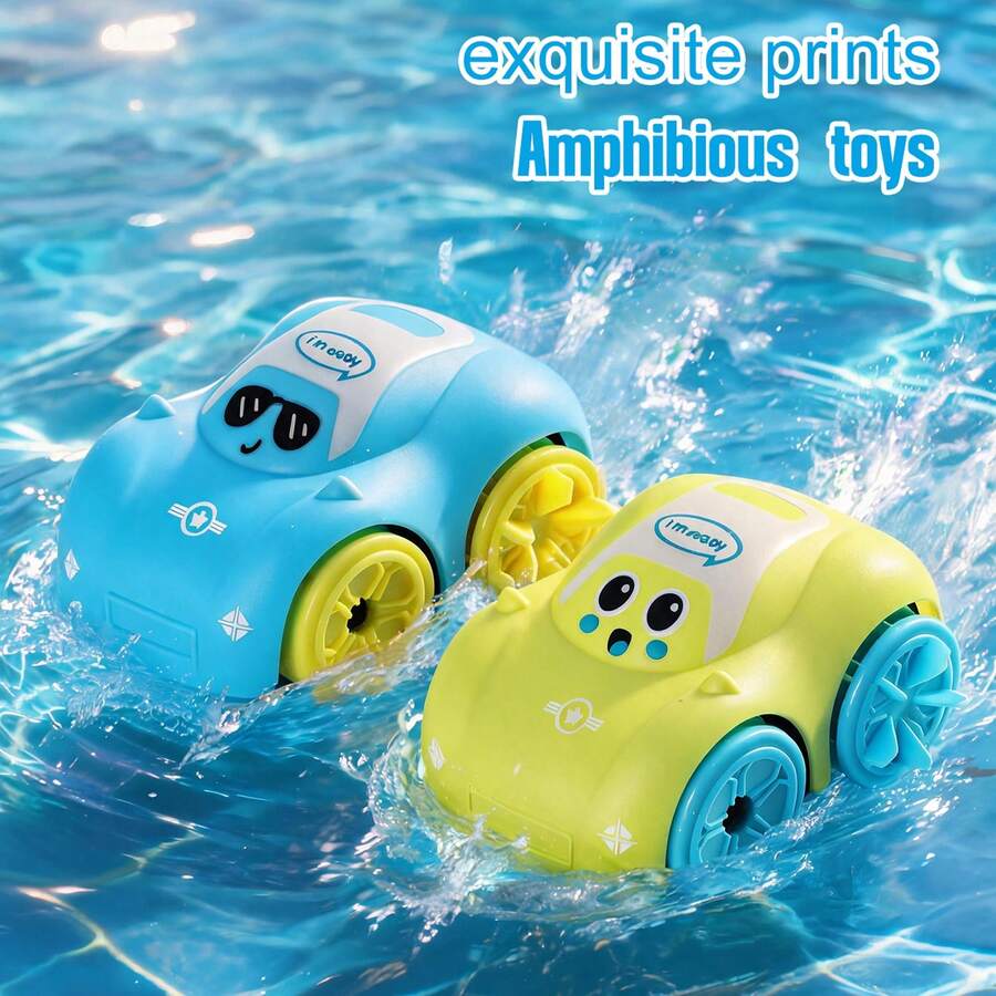 Children's Wind-Up Chain Car, Fun Bathroom Bath Toy, Kids Land And Water Amphibious Car, Baby Party Holiday Gift Easter Filler, Random Color