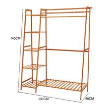 LIVINGANDHOME 110/130cm Width Bamboo Bedroom Garment Clothes Rack With Storage Shelves And Hanging Rail,Garment Rack,Bamboo Clothes Rail,Clothing Standing Rack For Bedroom Hallway Entryway - Brown - View 13