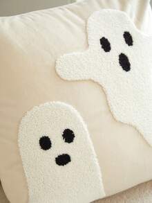 LCUHPCL 1pc Halloween Atmosphere Soft Cute Beige Ghost 3D Embroidered Plush Pillowcase, Suitable For Home Decor, Living Room, Sofa, Bedroom, Car, Party And Various Environments - Beige - View 11
