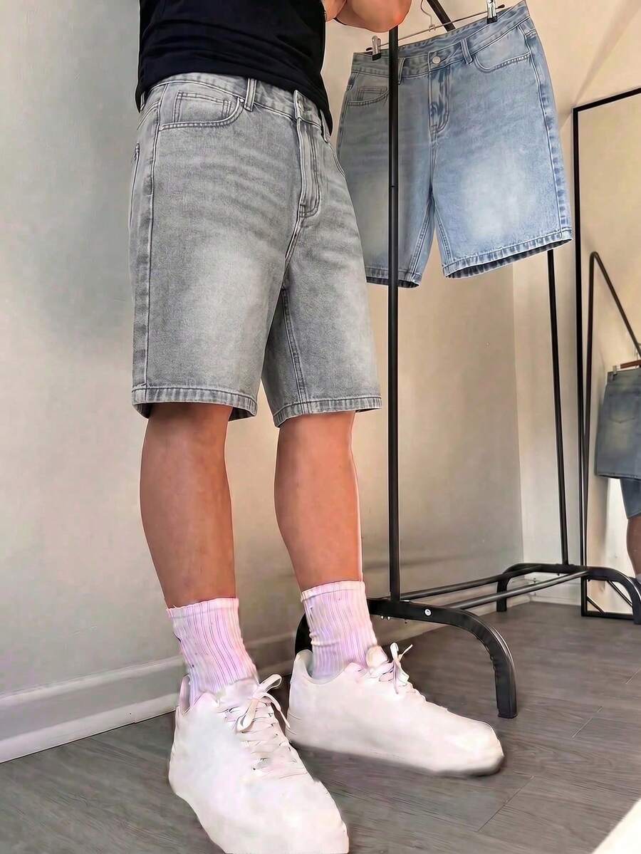 Men's Summer Casual Non-Stretch Denim Shorts, Jorts - Grey - View 1