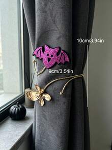 2Pcs Halloween Glitter Curtain Tiebacks, Bat Pumpkin Ghost Alloy Curtain Holdbacks For Holiday Bedroom Party Decor - Halloween Edition - View 2
