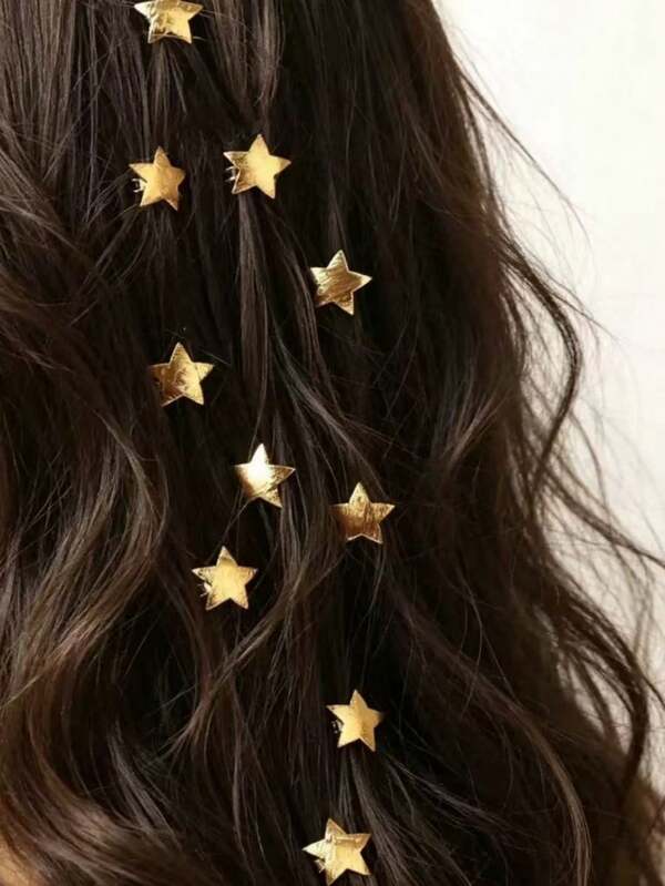 6pcs Star Braid Hair Buckle Gold Metal Brushed Bean Clip Personalized Fashion Hair Accessories Clip Summer Beach Hair Accessories