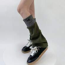 Spring/Autumn Technical Style Color-Block Leg Warmers With Drawcord, Unique Design, Y2K Gal Retro Loose Calf Socks - Army Green - View 3