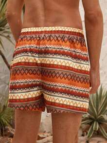 Men's Casual Sports Autumn Geometric Print Drawstring Waist Bermuda Shorts - Multicolor - View 4