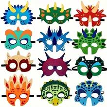 12pcs Dinosaur Theme Role Play Party Masks, Felt Dinosaur Masks For Birthday Party, Costume Party Props, Suitable For Halloween, Christmas Gifts - View 5