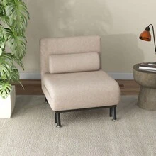 Silla Cama Plegable con Respaldo Ajustable, Color Gris Oscuro, Disponible en Sitio - Beige + Acero - Ver 4