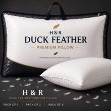 H&R Duck Feather & Down Microfiber Bed Pillows, Hotel Quality Ultra Soft Fluffy Hypoallergenic Breathable Machine Washable, High Loft Support, Pack Of 1/2/4 - White - View 7
