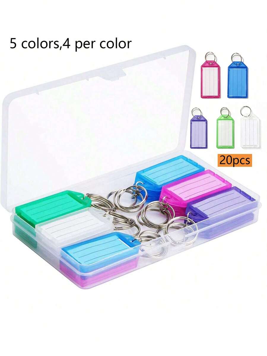 Plastic Keychains, 20 Pieces Per Box Or 10 Pieces Per Pack, Equipped With Storage Boxes, Key Rings And Label Windows, Available In 5 Colors. - Multicolor - View 1