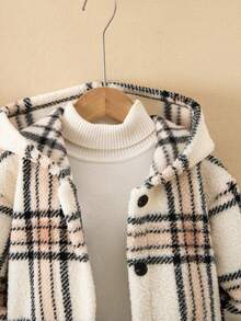 Girls' Autumn/Winter Fashion Soft Comfortable Plaid Print Fleece Hooded Unlined Jacket With Pockets, Preppy Style - Baby Pink - View 4