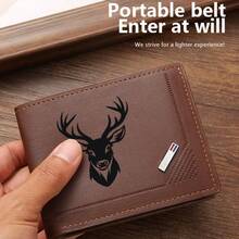 Deer Head Silhouette Print Men's Bifold Wallet PU Leather Short Wallet With Card Slots,Wallets For Man - Multicolor - View 2