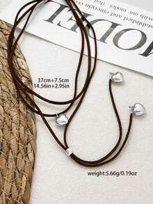 1 pieza Collar gargantilla de cuerda multicapa con forma de corazón, collar corto, collar de capas dulce y fresco, adecuado para uso diario - Corazón - Ver 9