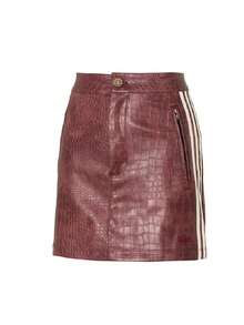 Adidas Women's Sports Skirt & Skort PLEATHER SK Summer Embossed Leather Striped Mini Skirt KD8785 - Purple - View 3