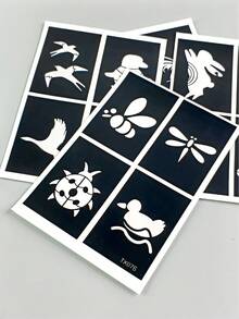 4pcs Animal Pattern Hollow Stencils, Reusable Body And Face Stencil Stickers, Suitable For Daily Outings, Holiday Parties, Back To School Season Small Gifts DIY Hand-Painted Hollow Stencils - Black - View 9