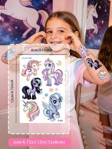 STARTTOOS 10 Sheets 57pcs Unicorn Temporary Tattoo Stickers, Cute Cartoon Waterproof Glitter Rainbow Unicorn Balloon Star Design Pattern Birthday Party Christmas Gift Event Holiday Party Set - Multicolor - View 9