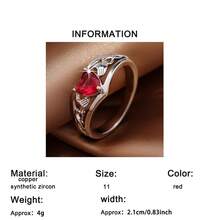 1pc Elegant Romantic Heart-Shaped Cubic Zirconia Ring For Women, Perfect Valentine's Day, Wedding, Anniversary, Birthday Gift - Red - View 7