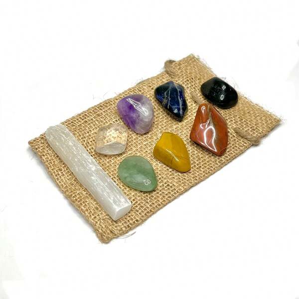 Regalo del Día del Maestro Piedras de Cristal Giratorias Juego de 8 piezas Regalo de Cristal - Con Bolsa de Arpillera
