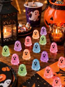 40pcs Halloween Glow-In-The-Dark Mini Ghost Figurines, Luminous Resin Miniature Ghost Decorations, Suitable For Hiding, Bulk Mini Figurines, Halloween Party Favors, Micro Landscape Garden Dollhouse Decor - Multicolor - View 7