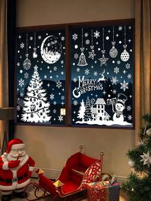 244pcs/9pcs Christmas Window Stickers, Double-Sided Christmas Tree & Snowflake Window Decals, White Holiday PVC Stickers For Home, Store, Glass Display Decoration, Christmas Home, School, Office Decor - A - View 4