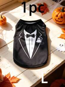 1pc Halloween Dog T-Shirt, Gentleman Tuxedo Print Pet Sleeveless Vest With Ghost Pattern, Cute Puppy Outfit, Suitable For Small And Medium Dogs, Party And Daily Wear Dog Clothes - Multicolor - View 14
