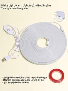 1m/2m/3m/4m/5m USB Flexible LED Neon Decorative Light Strip, Dimmable Atmosphere Lamp For Live Streaming, Makeup Mirror, Bathroom, Touch Switch - White - View 21