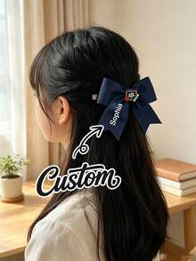 1/2pcs Customized Back To School Women Girls Bow Hair Clips, Personalized Name, Apple ABC Pencil Blackboard Elements, White Yellow Navy Blue - Multicolor - View 7