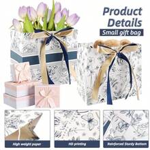 10Pack 7" Mini Blue Gift Bag Set With Handles And Ribbon, Paper Gift Bag, Durable Premium Present Bags For Birthday, Wedding, Baby Shower, Mother's Day, Anniversary - Mini Vintage Floral - View 3