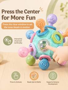 Kids Sensory Ball Toy, Colorful Baby Activity Rattle Ball With Textured Teething Rings, Interactive Educational Learning Toy, Toddler Gift - Multicolor - View 2