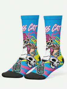 Calcetines estampados 360° para hombre - Calcetines de estilo callejero, gato, ritmo, DJ callejero, coloridos, divertidos, adecuados para uso diario, vacaciones & ocasiones de fiesta - Azul - Ver 3