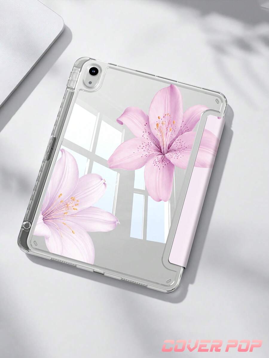 淡粉色扶桑花圖案保護殼，相容於 iPad (A16) 11 吋 (第 11 代，2025)、iPad Air 4/5 10.9 吋、iPad 7/8/9 10.2 吋，內建 Apple Pencil 插槽，相容於 Galaxy Tab A9 11 吋、Tab A9 8.7 吋，可愛風格，適合返校季、情人節、夏季圖案