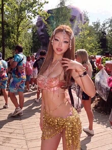 1件波希米亞風Y2K金色亮片流蘇圍巾，奢華網格設計女款晚禮服頭巾，閃亮頭巾，適用於7月4日、返校季、校園派對、晚宴、海灘度假、假日旅行 - 金色 - 查看 4