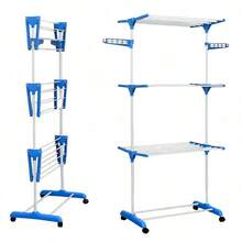 Multifunctional Foldable Floor Clothes Drying Rack - Blau - Übersicht 9