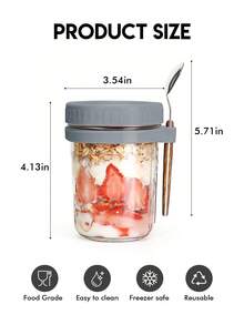 Meoky 12oz/350ml [1/2pcs] Overnight Oats Jar With Spoon And Lid, Sealed Oats Container With Measurement Scale, Mason Jar With Lid, Portable Cereal Container - Gray/1pcs - View 5