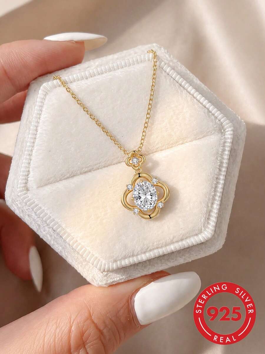 S925 Sterling Silver Four-Leaf Clover Pendant Necklace, Versatile Jewelry For Women, Gift For Girlfriend, Wife, Mother On Birthday, Anniversary