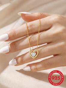 Collar con colgante de corazón de plata de ley 925, joyería versátil para mujeres, regalo para novia, esposa, madre en cumpleaños, aniversario - Multicolor - Ver 2