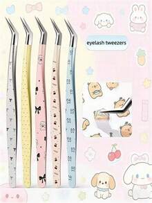 5/3/1pc Cartoon Curved Tweezers, New High Precision Anti-Static Eyelash Curler, Cartoon Eyelash Extension Tweezers, Eyelash Extension Tools, Beginner Tweezers, High Precision Eyelash Extension Auxiliary Clip - Multicolor - View 2