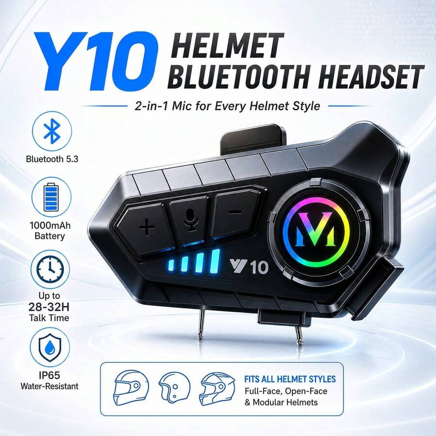 2-In-1 Mic Y10 Helmet Bluetooth Headset, 1000mAh Long Standby Motorcycle Headset - A - View 1