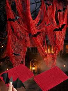 13 pièces/12 pièces Ensemble de décoration Halloween en tissu taché de sang et chauve-souris, comprend de la gaze d'horreur atmosphérique et des autocollants de chauve-souris 3D, convient pour la cour, le porche, la décoration de la maison, la fête d'Halloween, la maison hantée et le bar - Taille unique - Voir 1